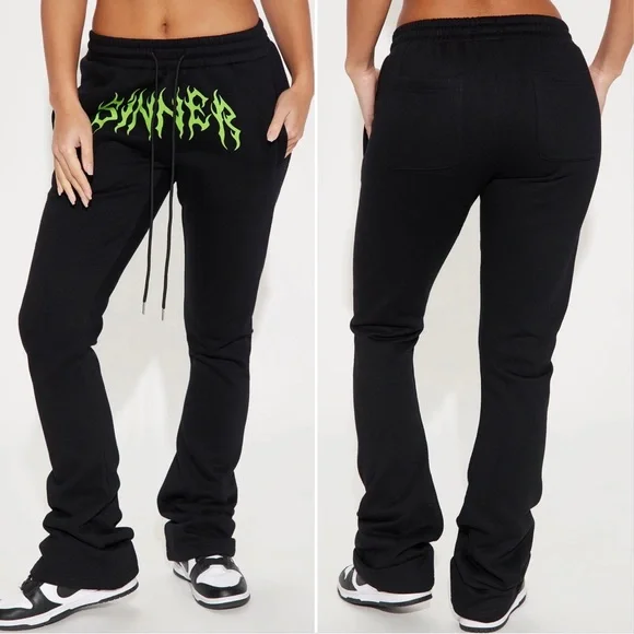 ❌SOLD❌❌ HP! 🎉 Sinner Graphic Wide Leg Pants 🖤 - Picture 1 of 6